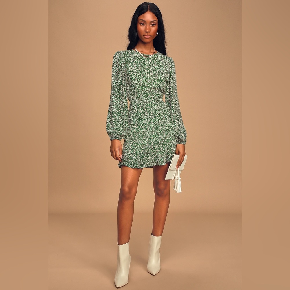 Blooming Darlin' Green Floral Print Ruffled Mini Dress Lulus